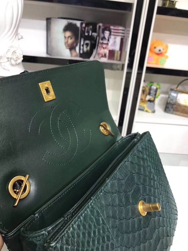 2018 CC original snakeskin top handle flap bag A92236 blackish green