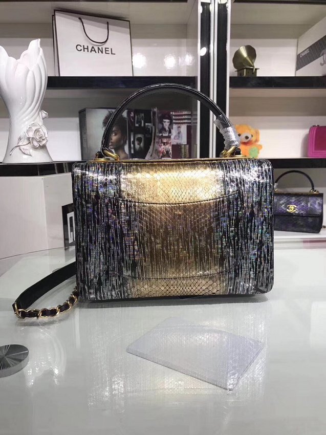 2018 CC original snakeskin top handle flap bag A92236 gold