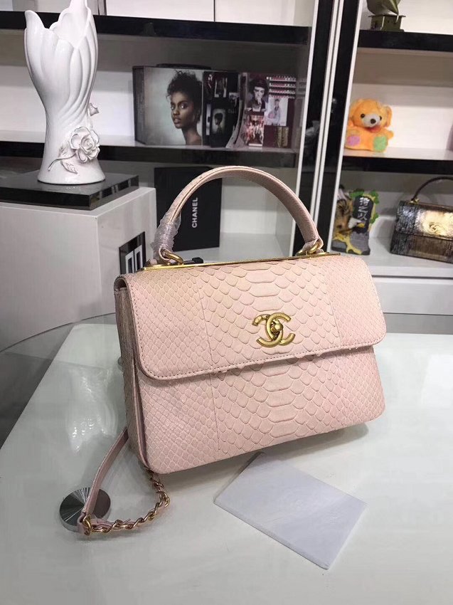 2018 CC original snakeskin top handle flap bag A92236 light pink