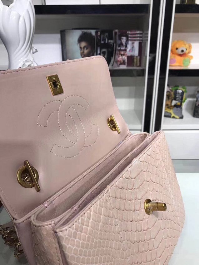 2018 CC original snakeskin top handle flap bag A92236 light pink