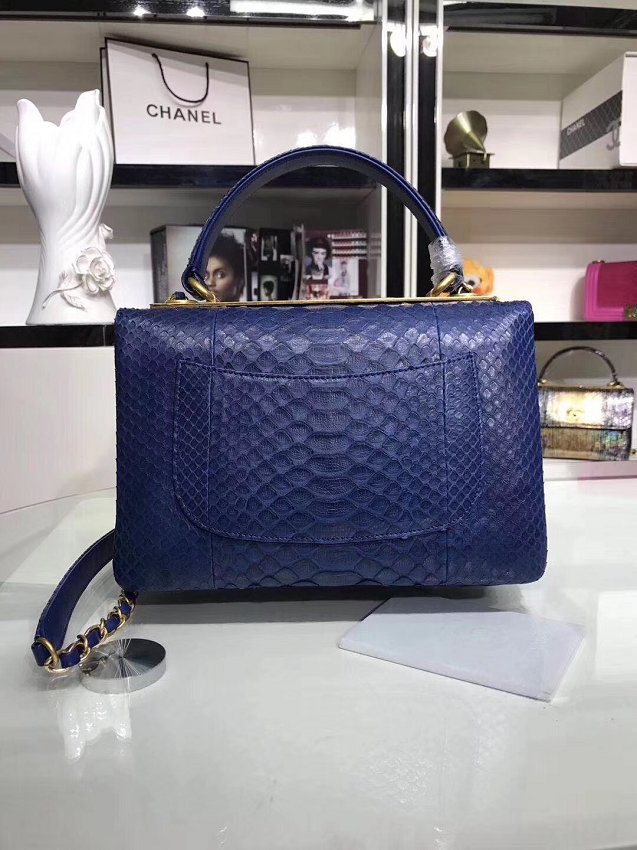 2018 CC original snakeskin top handle flap bag A92236 navy blue