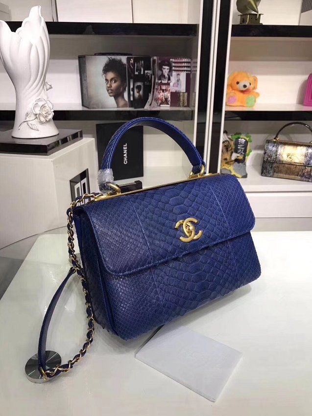 2018 CC original snakeskin top handle flap bag A92236 navy blue