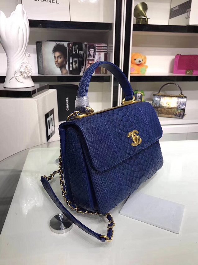 2018 CC original snakeskin top handle flap bag A92236 navy blue