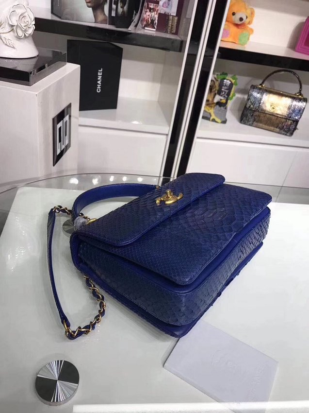 2018 CC original snakeskin top handle flap bag A92236 navy blue