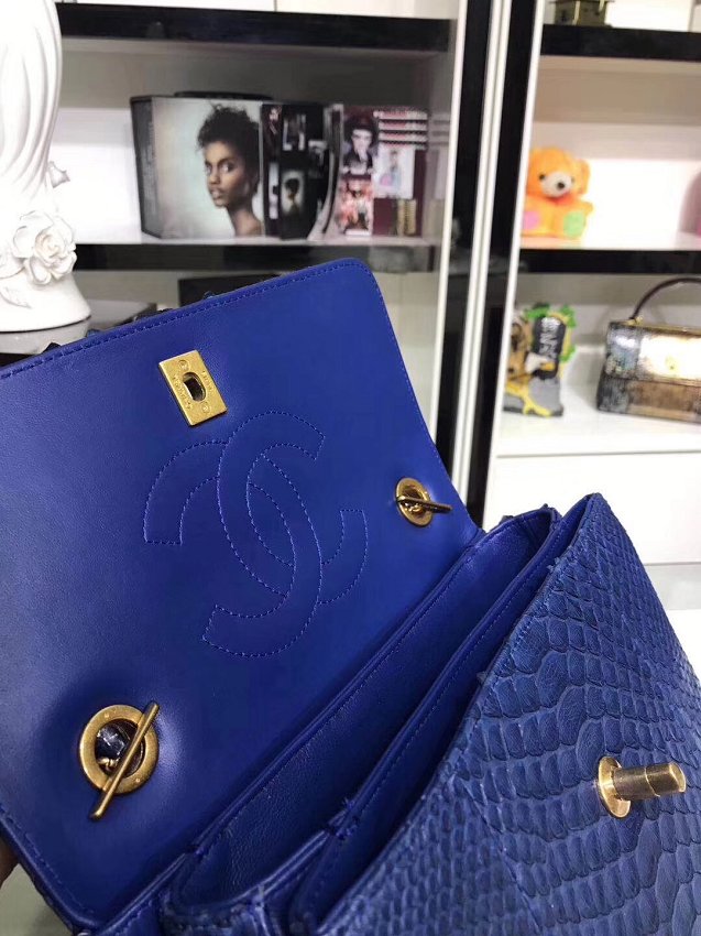 2018 CC original snakeskin top handle flap bag A92236 navy blue