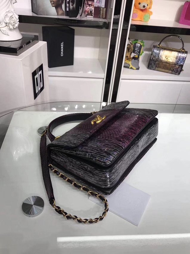 2018 CC original snakeskin top handle flap bag A92236 purple