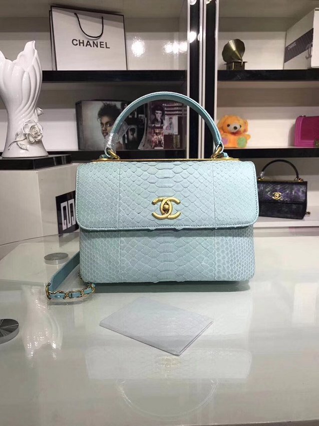 2018 CC original snakeskin top handle flap bag A92236 sky blue