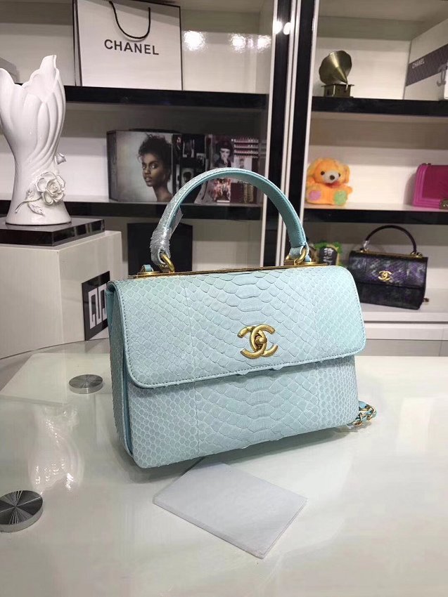 2018 CC original snakeskin top handle flap bag A92236 sky blue