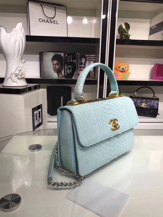 2018 CC original snakeskin top handle flap bag A92236 sky blue