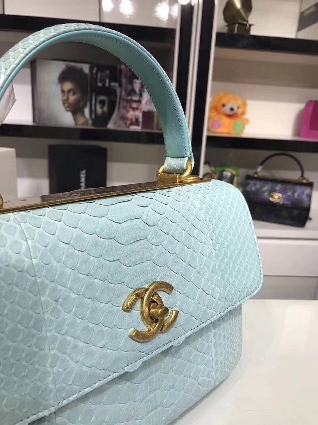 2018 CC original snakeskin top handle flap bag A92236 sky blue