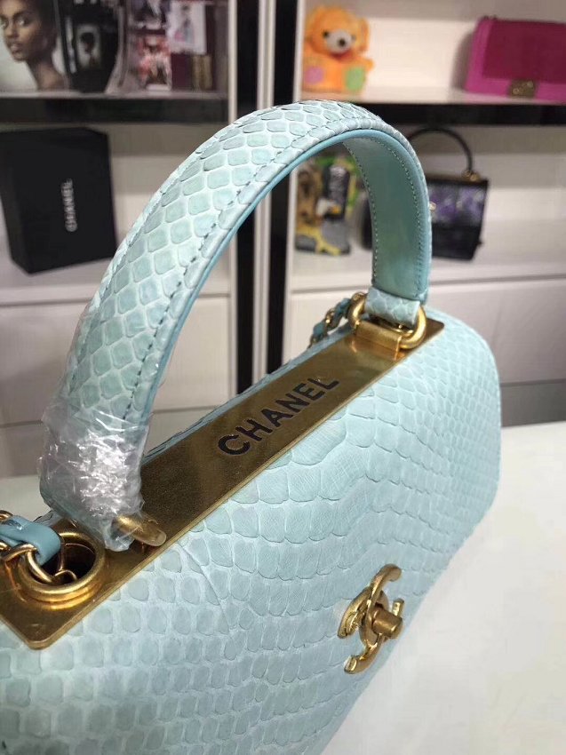 2018 CC original snakeskin top handle flap bag A92236 sky blue