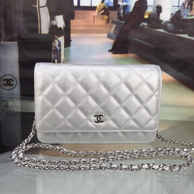 CC original caviar leather woc chain bag 33814 silver