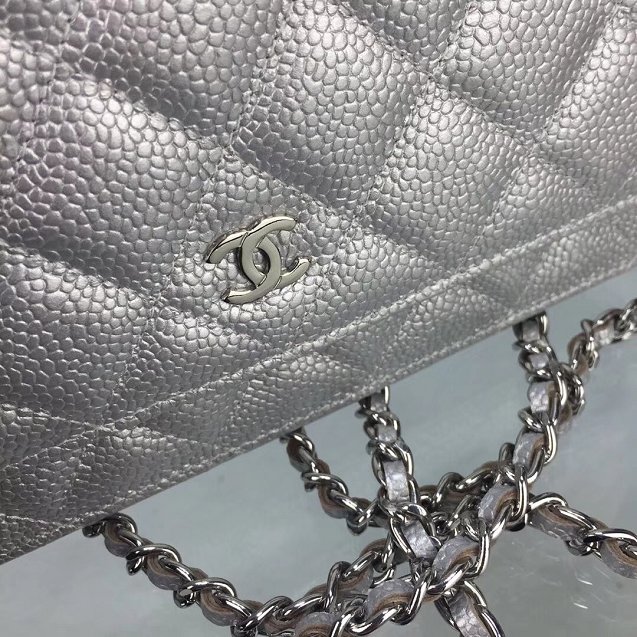 CC original caviar leather woc chain bag 33814 silver