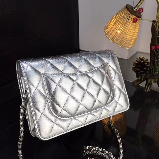 CC original lambskin leather woc chain bag 33814-1 silver