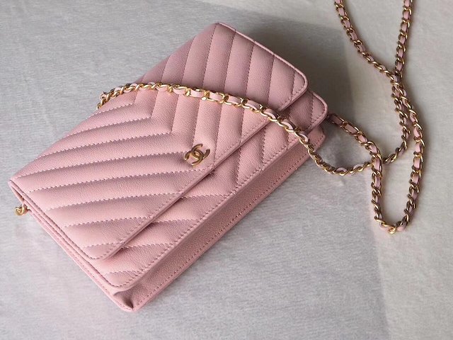 CC original lambskin leather woc chain bag 33814-2 pink