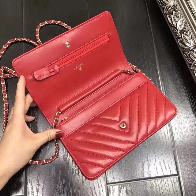 CC original lambskin leather woc chain bag 33814-2 red