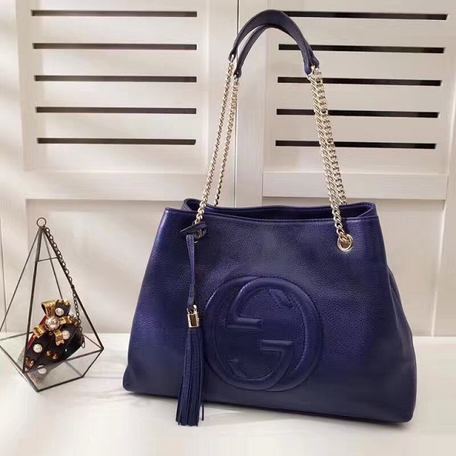 GG original calfskin leather tote bag 308982 navy blue
