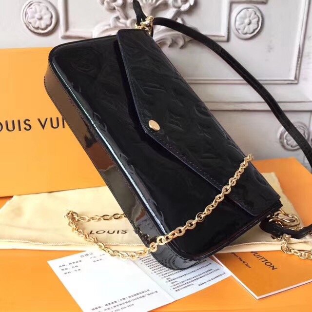 2018 louis vuitton original monogram vernis pochette felicie M61469 black