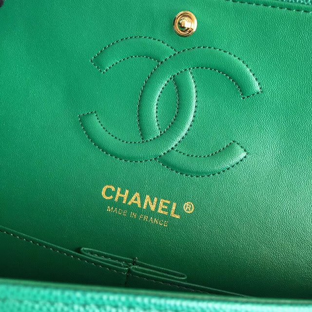 CC original grained calfskin medium double flap bag A1112-2 green