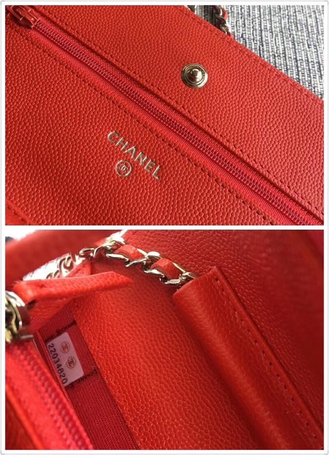 CC original grained leather woc chain bag 33814-8 orange red