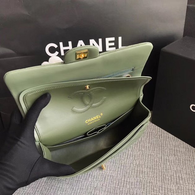 CC original lambskin leather double flap bag A1112 olive