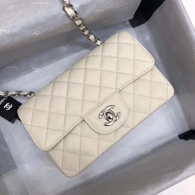 CC original grained calfskin mini flap bag A69900 white