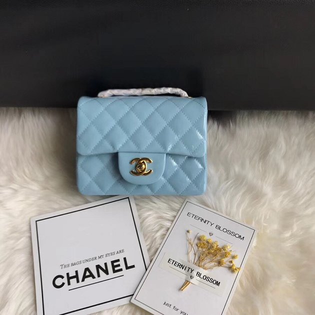 CC original patent calfskin mini flap bag A69906 sky blue