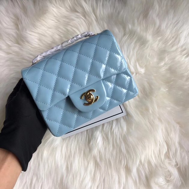 CC original patent calfskin mini flap bag A69906 sky blue