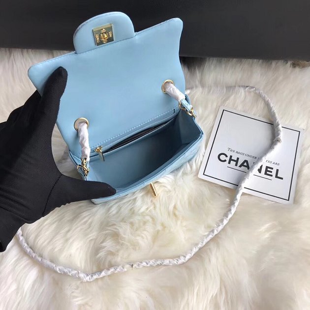 CC original patent calfskin mini flap bag A69906 sky blue