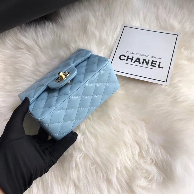 CC original patent calfskin mini flap bag A69906 sky blue