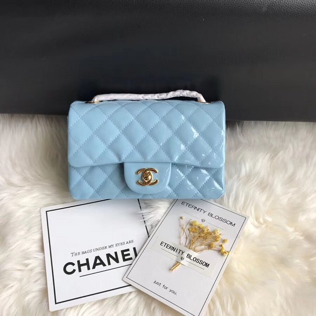 CC original patent calfskin mini flap bag A69900 sky blue