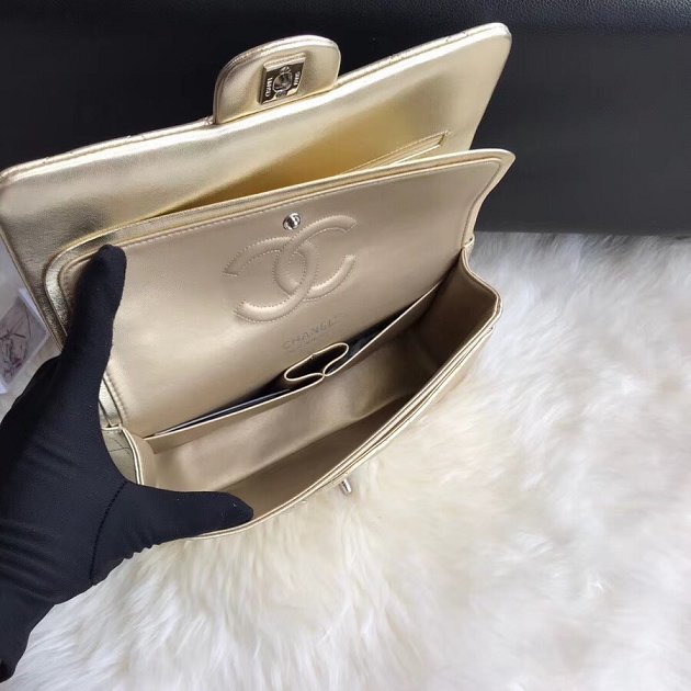 CC original lambskin leather double flap bag A1112 gold