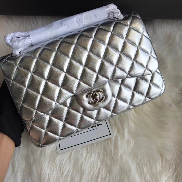 CC original lambskin large double flap bag A58600 silver