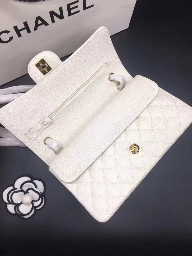 CC original grained calfskin double flap bag A01112 white