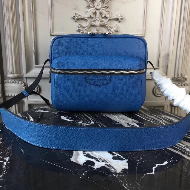 2018 louis vuitton original taiga leather outdoor messenger bag pm M33437 blue
