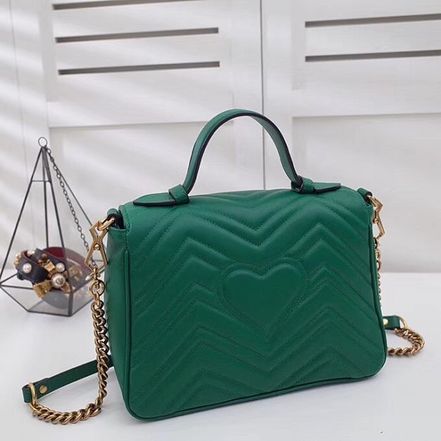 2018 GG Marmont orignal clafskin small top handle bag 498110 green