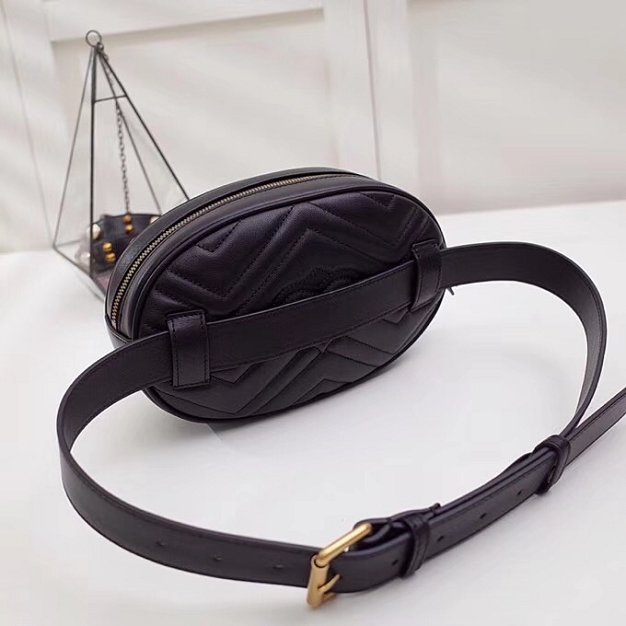 2018 GG Marmont matelasse leather large belt bag 491294 black