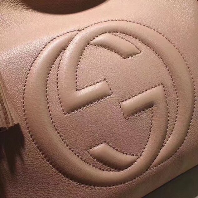 GG Calfskin Leather Top Shoulder Bag 408825 nude