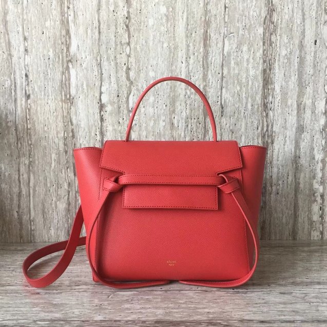 Celine original grained calfskin micro belt bag 189153 red