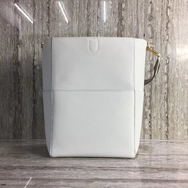2018 celine original grained calfskin sangle medium bucket bag 77427 white