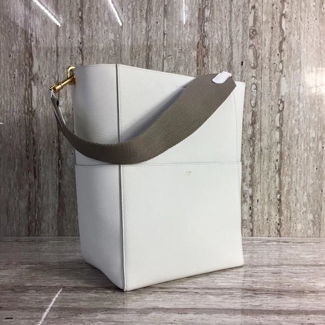 2018 celine original grained calfskin sangle small bucket bag 77426 white