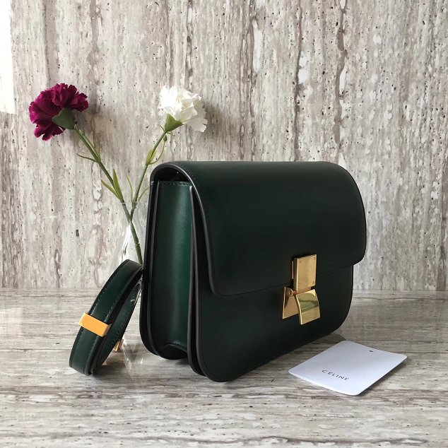 Celine original box calfskin large classic bag 11045 blackish green