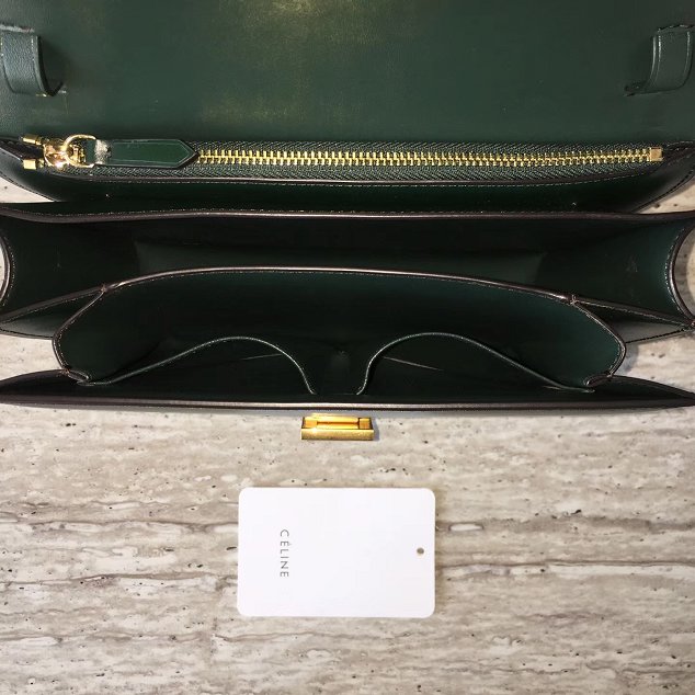 Celine original box calfskin large classic bag 11045 blackish green