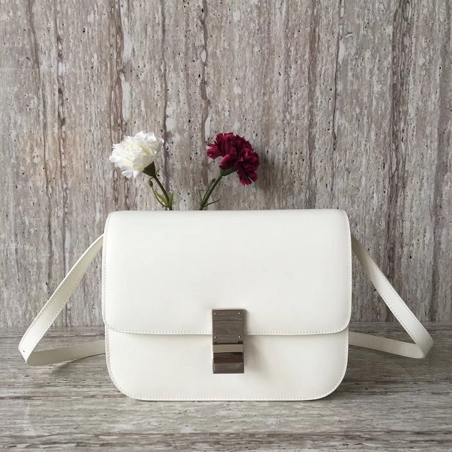 Celine original box calfskin large classic bag 11045 white