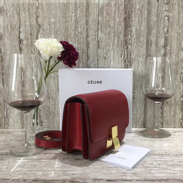 Celine original box calfskin small classic bag 11041 crimson 