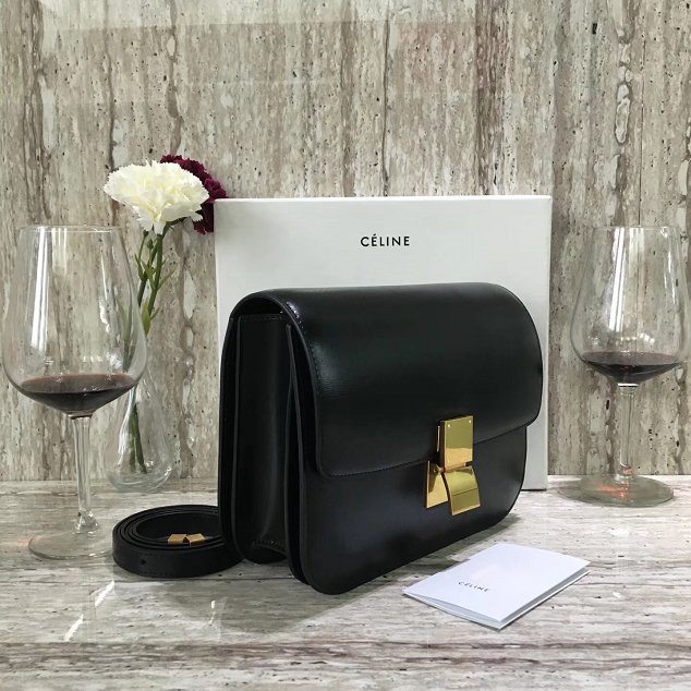 Celine original liege calfskin large classic box bag 11045-1 black