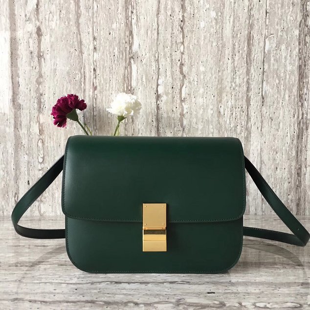 Celine original liege calfskin large classic bag 11045-1 blackish green