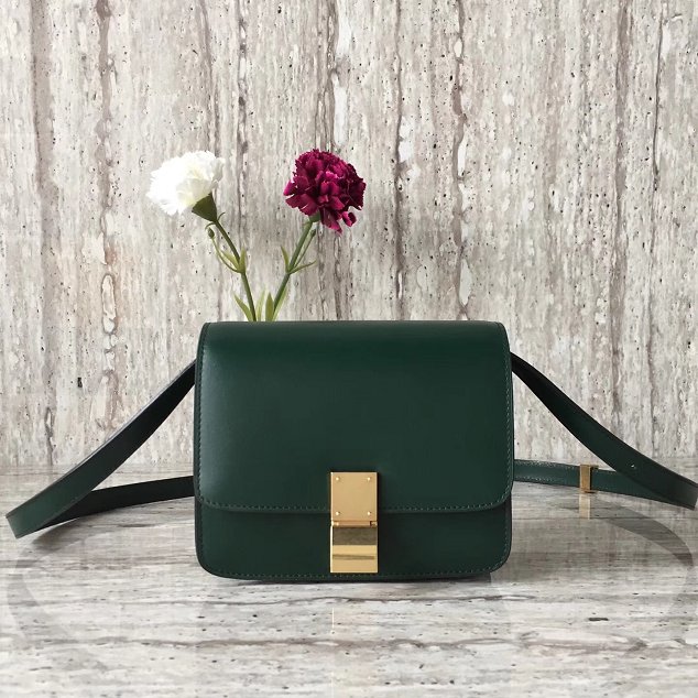 Celine original liege calfskin small classic bag 11041-1 blackish green