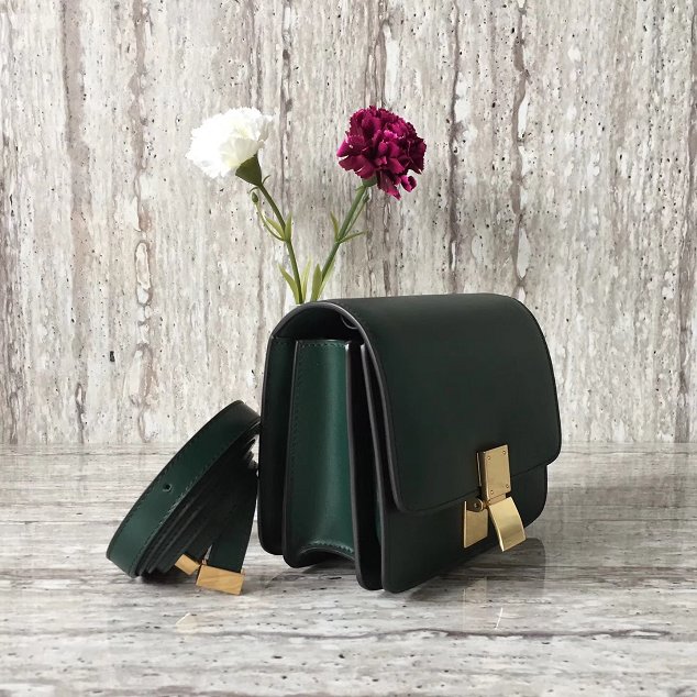 Celine original liege calfskin small classic bag 11041-1 blackish green