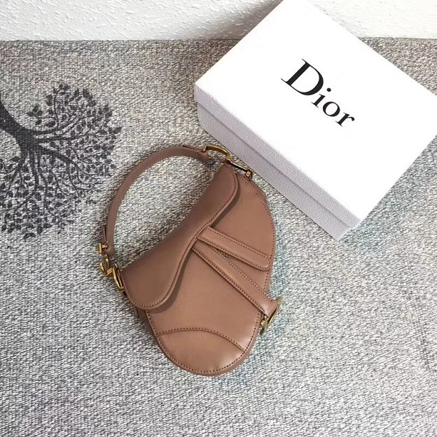 2018 Dior original calfskin mini saddle bag M0447 nude